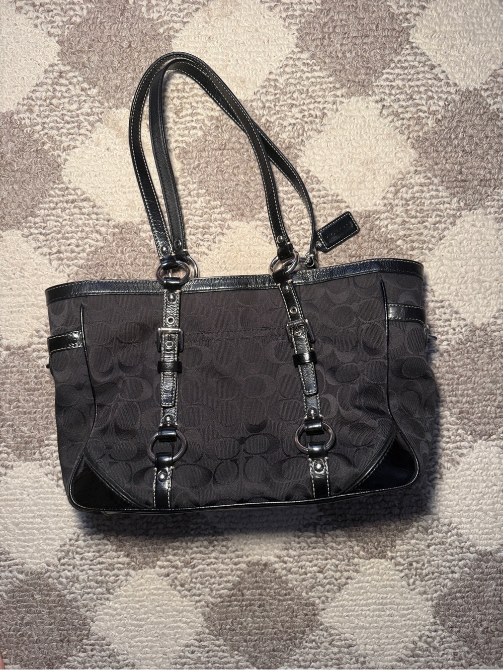 Coach Black Signature Jacquard Shoulder Tote